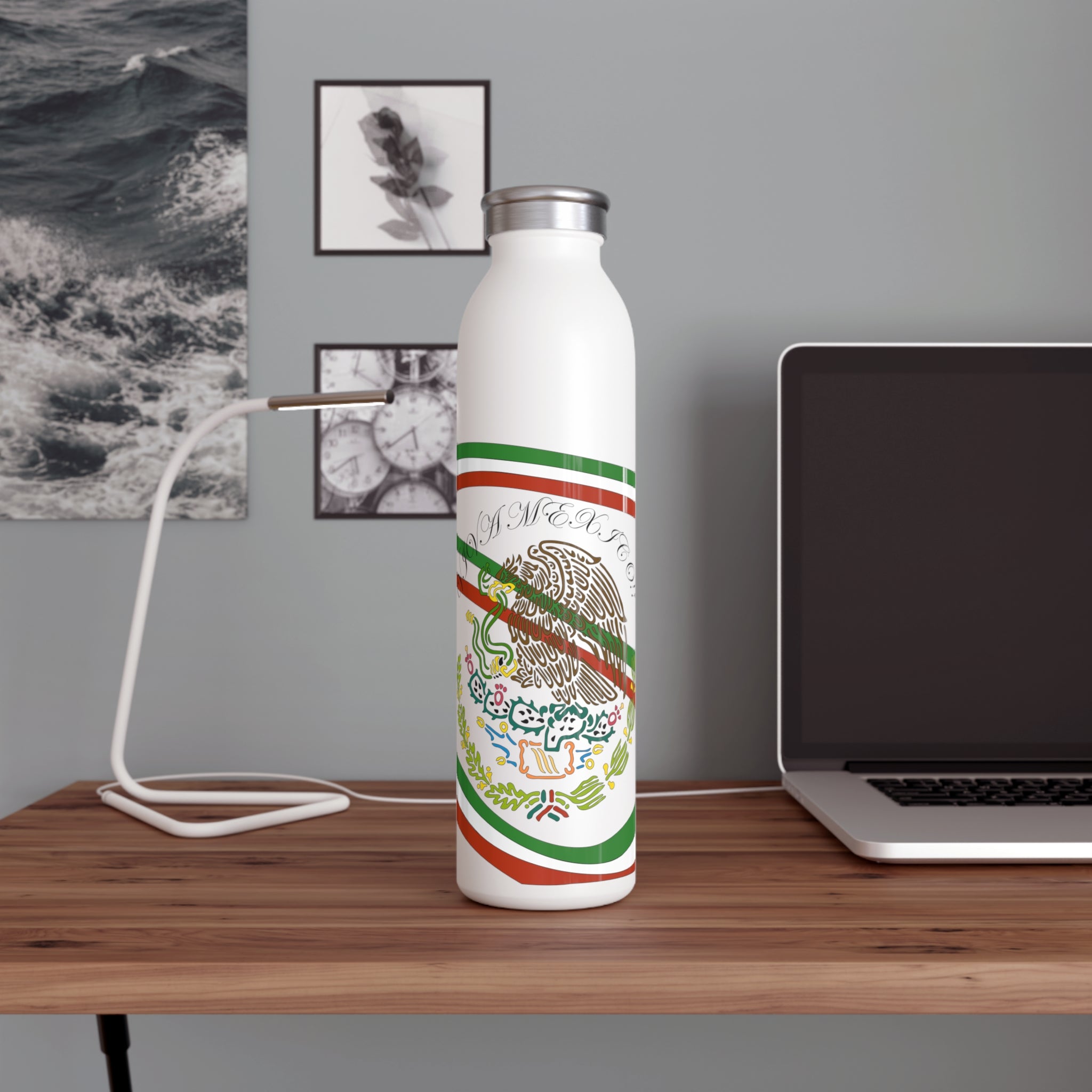 Mexican-Inspired Slim Water Bottle, Eco-Friendly Hydration, Travel Bottle, Sports Drinkware, Summer Accessory, Gift for Fitness Lovers