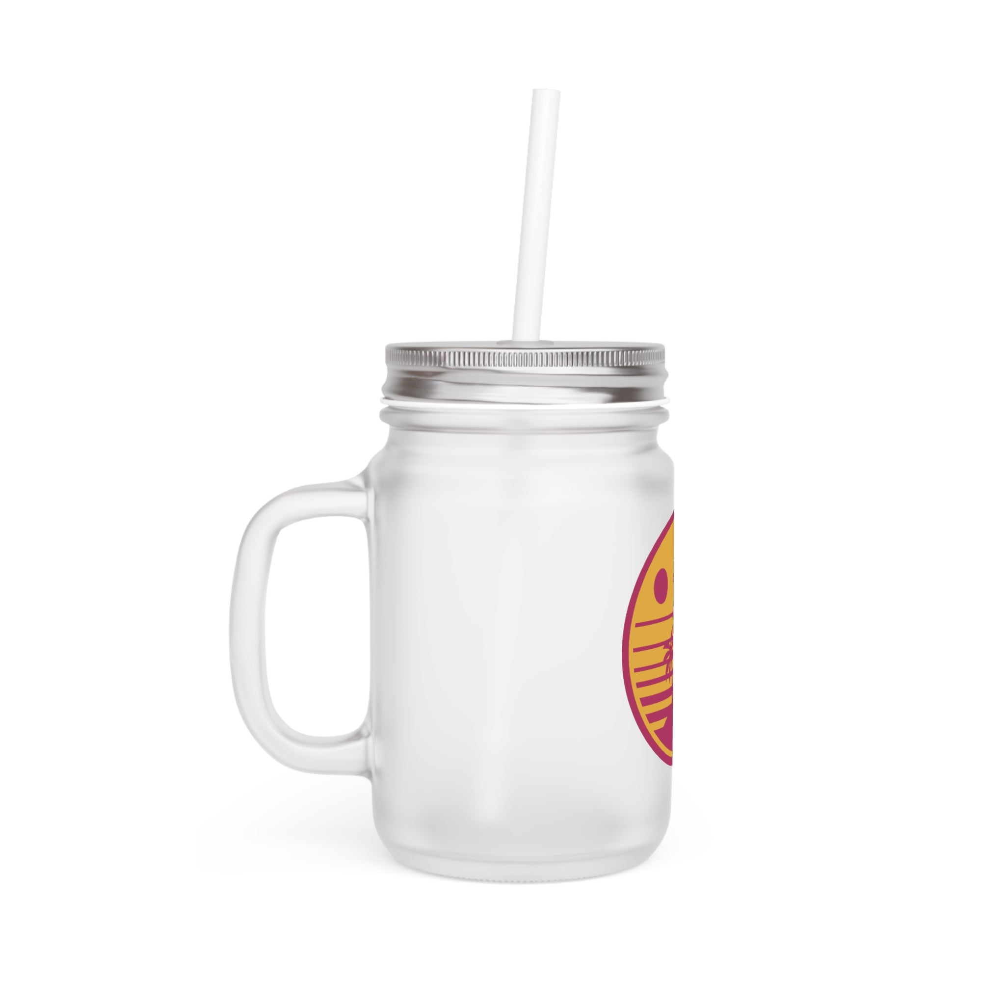 Sunset Palm Mason Jar with Straw - Tropical Drinkware for Summer Celebrations