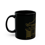 Japanese Temple Black Mug | Gold Outline Design, Perfect Gift for Tea Lovers, Home Decor, Unique Kitchenware, Coffee Cup