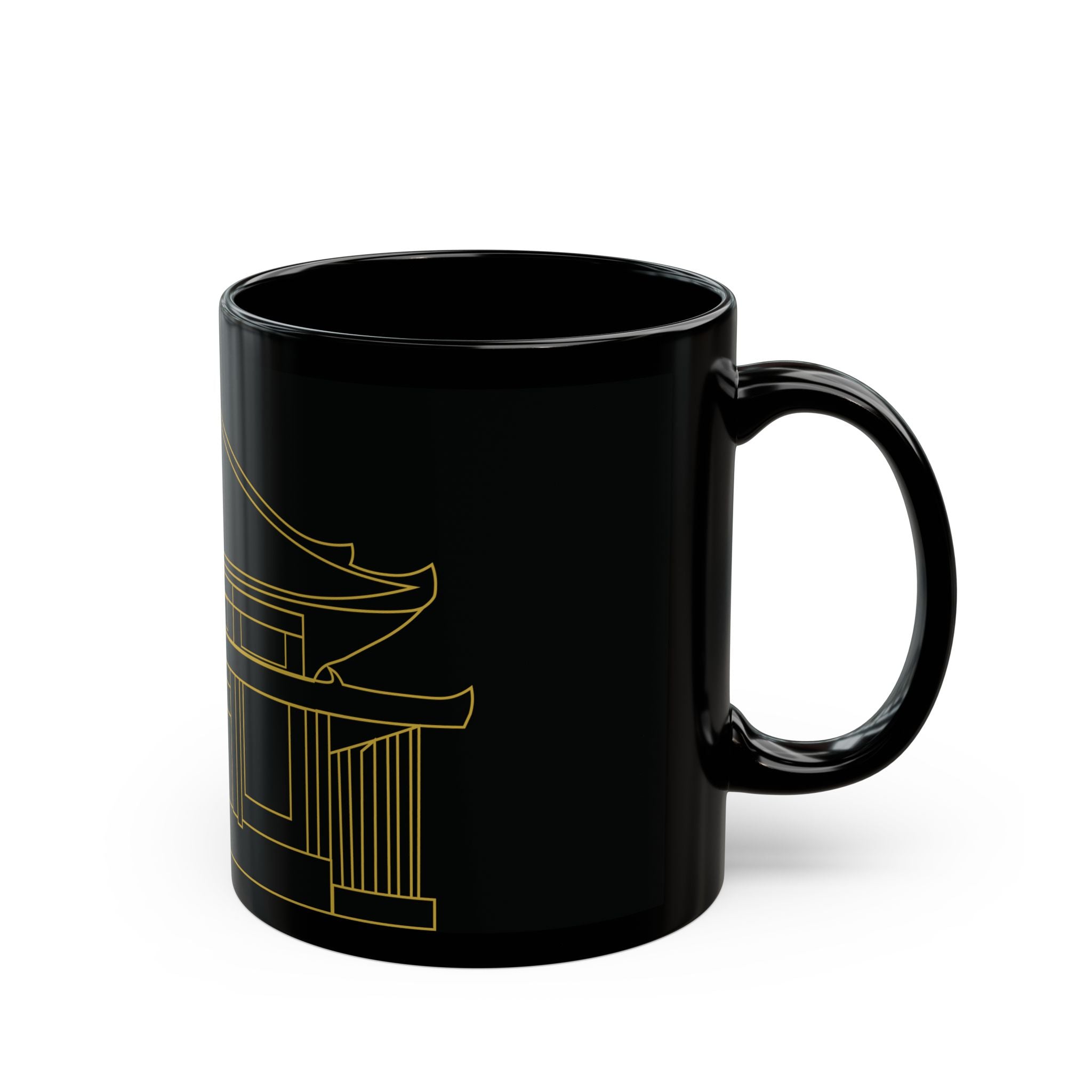 Japanese Temple Black Mug | Gold Outline Design, Perfect Gift for Tea Lovers, Home Decor, Unique Kitchenware, Coffee Cup