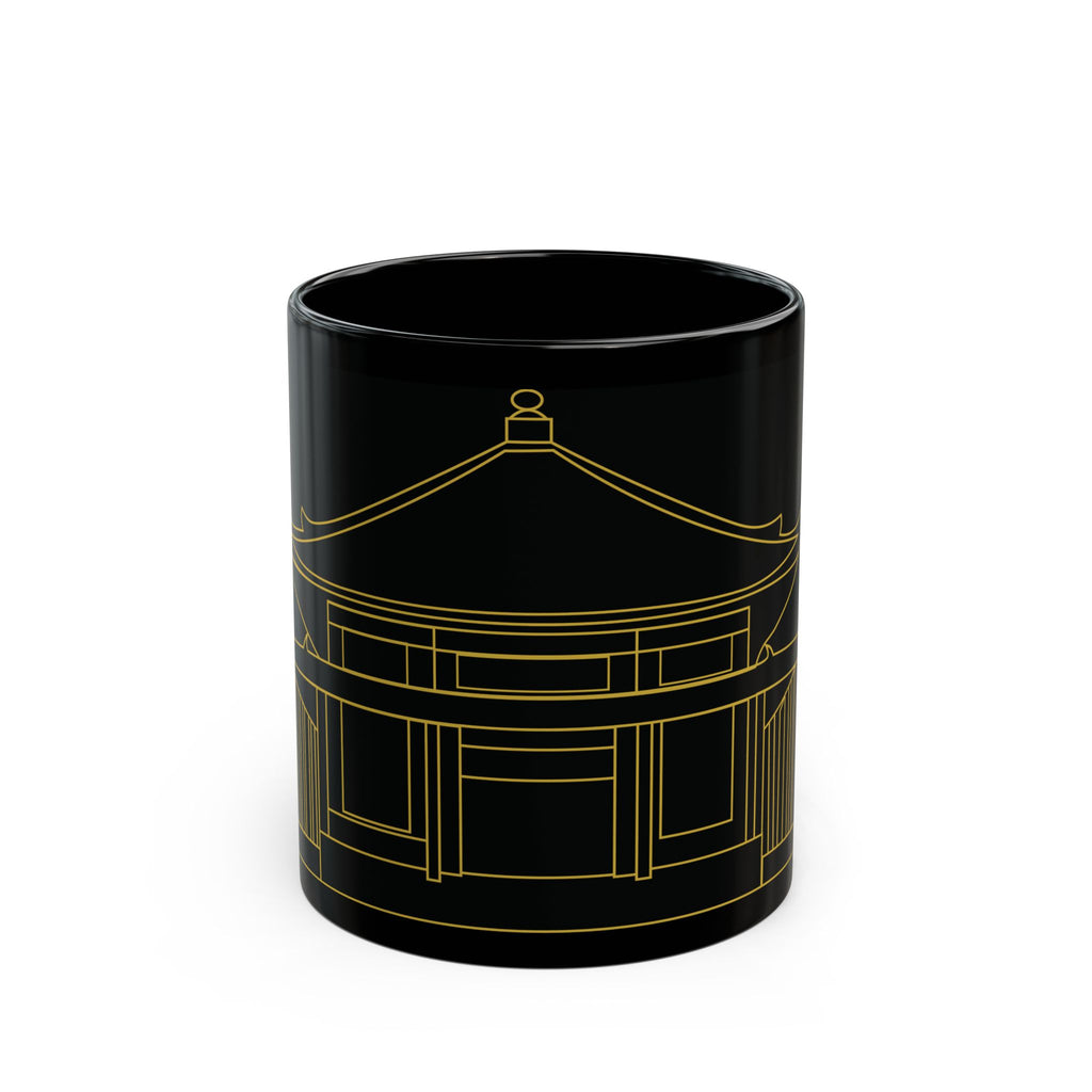 Japanese Temple Black Mug | Gold Outline Design, Perfect Gift for Tea Lovers, Home Decor, Unique Kitchenware, Coffee Cup