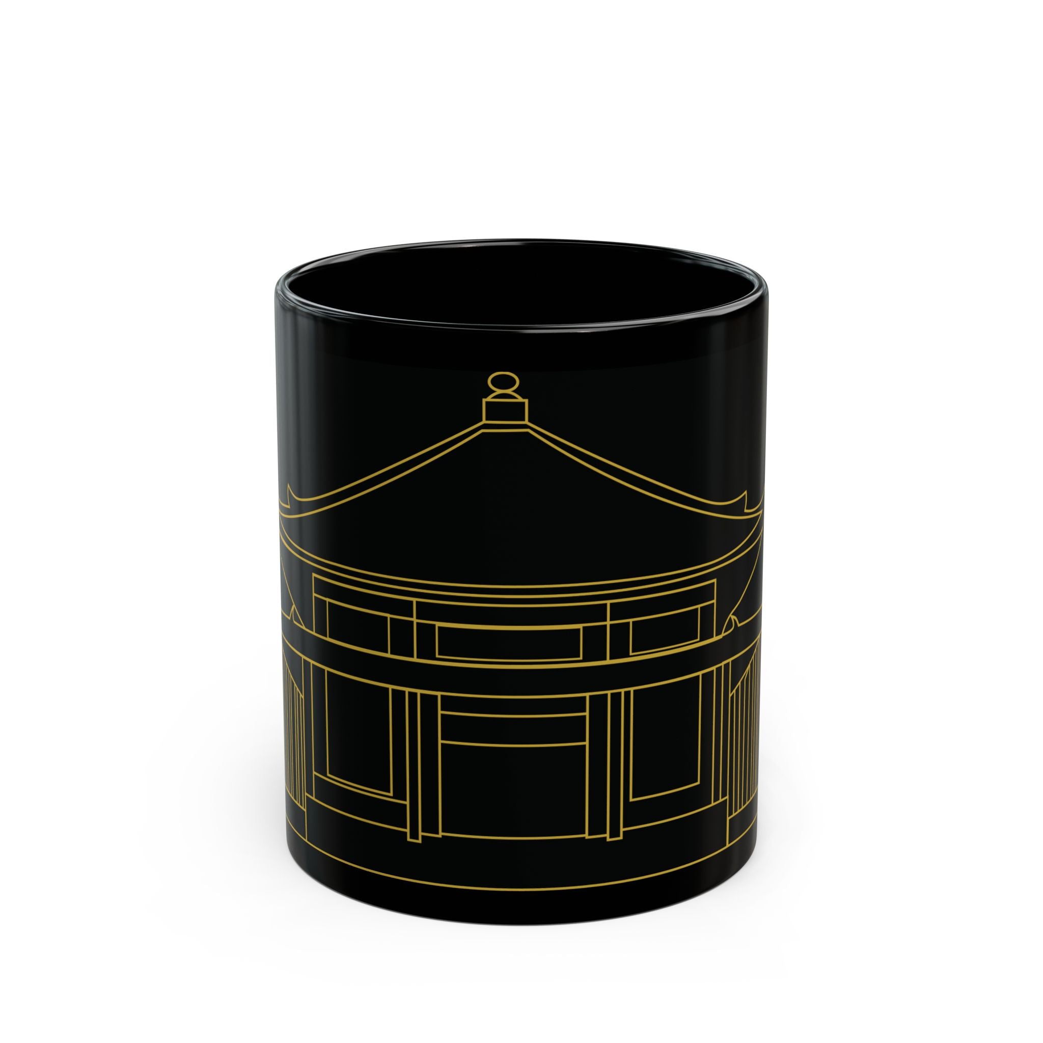Japanese Temple Black Mug | Gold Outline Design, Perfect Gift for Tea Lovers, Home Decor, Unique Kitchenware, Coffee Cup
