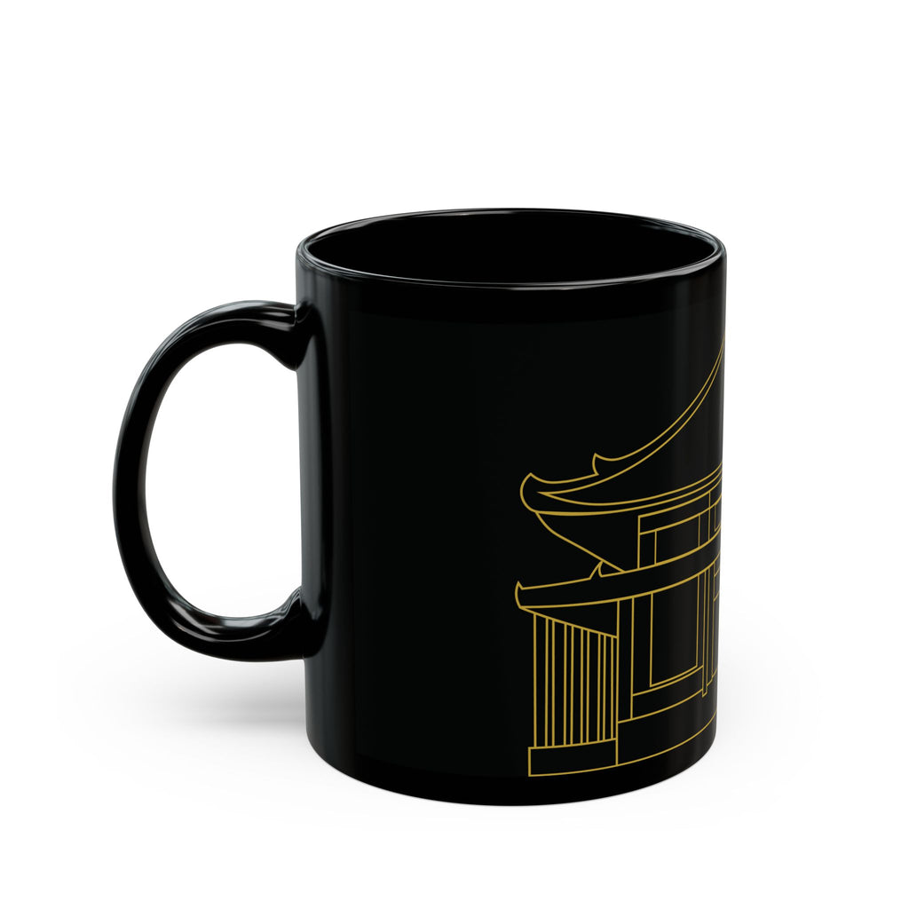 Japanese Temple Black Mug | Gold Outline Design, Perfect Gift for Tea Lovers, Home Decor, Unique Kitchenware, Coffee Cup