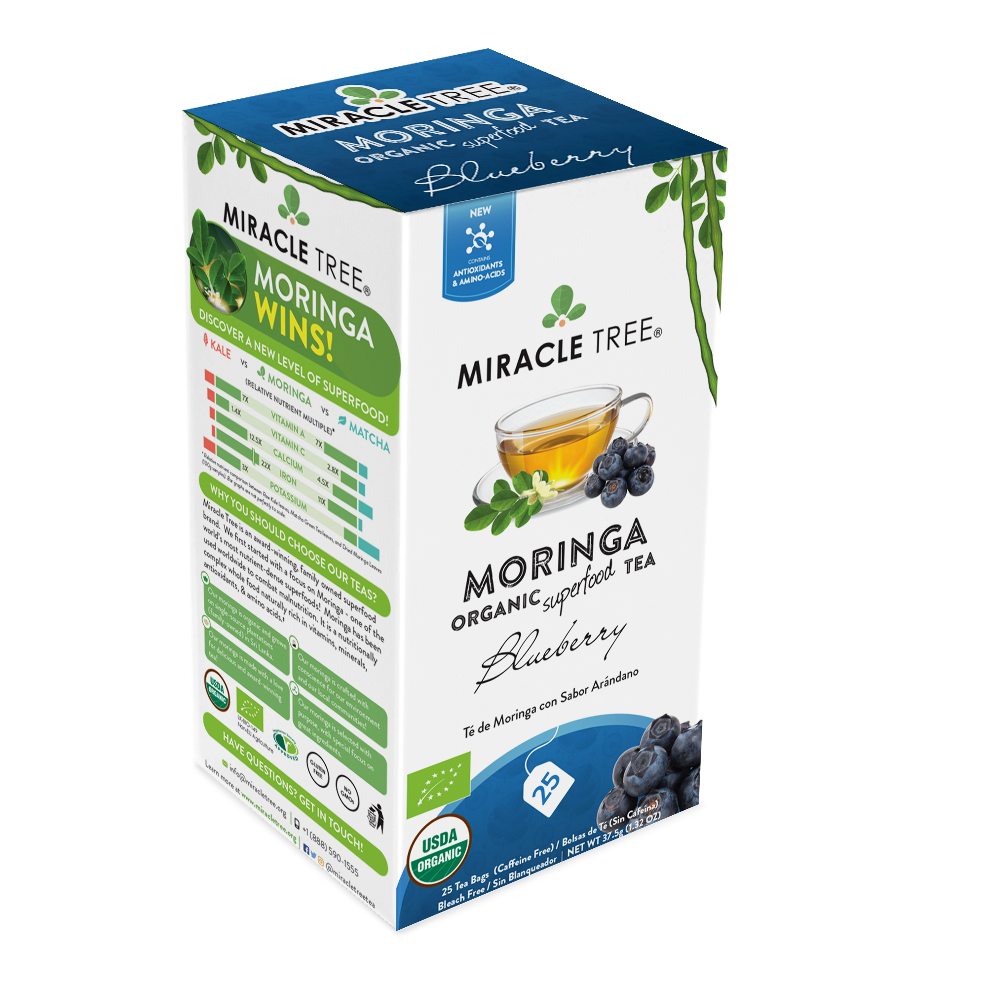 Miracle Tree's Organic Moringa Tea, Blueberry
